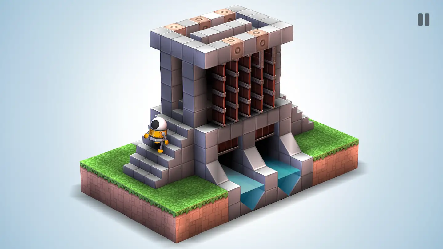 Mekorama — miniaturowa diorama z robotem na tle jasnego nieba