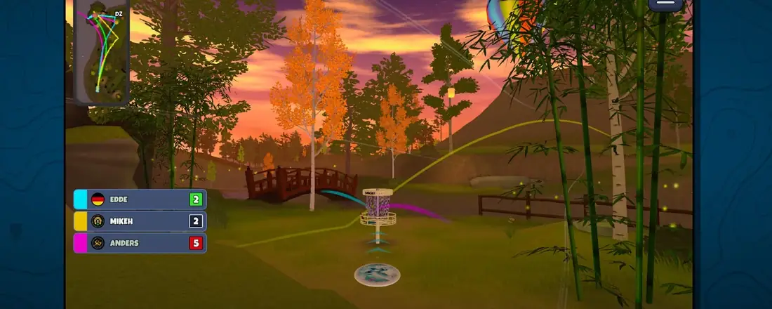 Disc Golf Valley — widok pola do disc golfa o zachodzie słońca